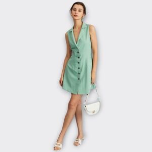 RIHOAS Lapel Button-up Mini Shirt Dress Linen Preppy Minimalist Green S